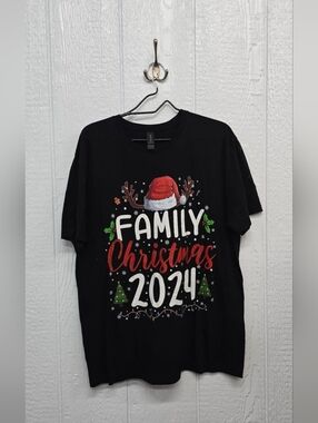 New Large Family Christmas 2024 Black Graphic Tee